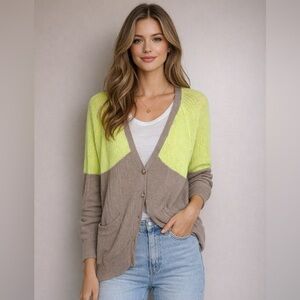 American Eagle Tan Neon Two-Tone Button Front Cardigan Size Large